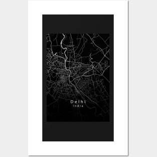 Delhi India City Map dark Posters and Art